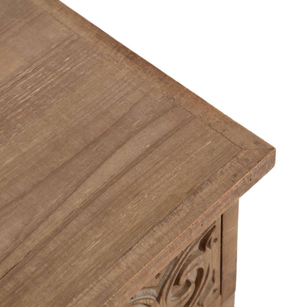 Hazelnut Rustic Wood Side Table with Carved Drawer