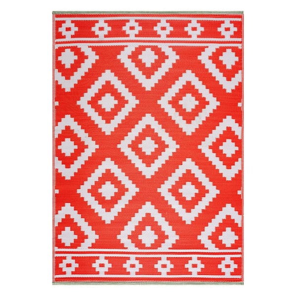 Milan Design Orange and White 4 ft. x 6 ft. Size 100% Eco-friendly Lightweight Plastic Indoor/Outdoor Area Rug