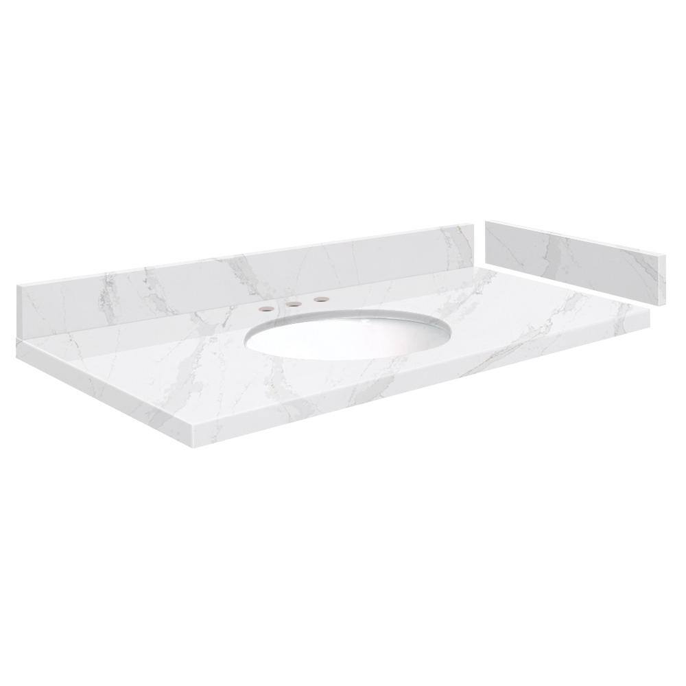Silestone 40 in. W x 22.25 in. D Quartz White Round Single Sink Vanity Top in Calacatta Gold price history on PriceWatchPro