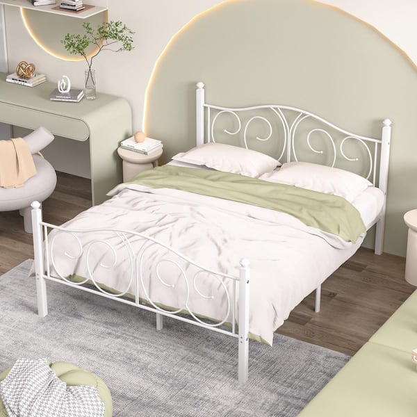 VECELO Modern Bed Frame White Metal Frame Full Platform Bed with