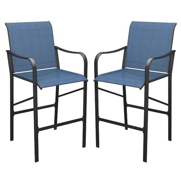 Dark Blue Metal Outdoor Bar Stool for Porch Deck Balcony(2-Pack)