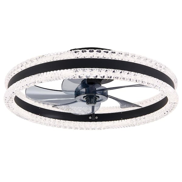 Virella 20 in. LED Indoor Black Crystal Bladeless Low Profile Ceiling Fan Flush Mount Smart App Remote Control, Dimmable
