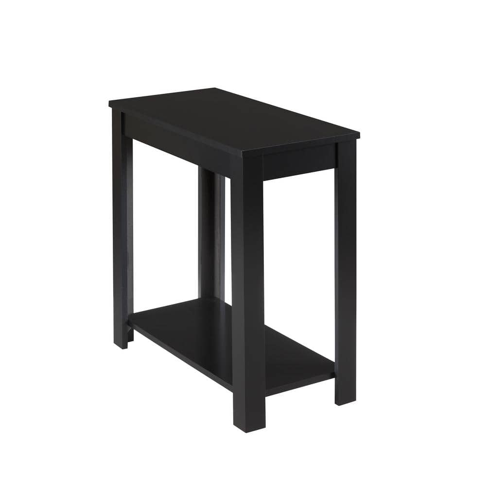 Black Rectangular Solid Wood Outdoor Side Table, with Open Bottom Shelf, Co