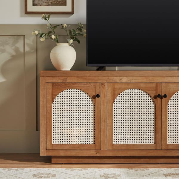 78.75''Mid-Century Modern Rubber Solid Wood TV Stand | Povison