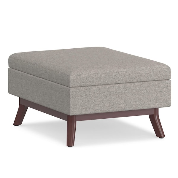 Simpli Home Owen 34 in. Wide Polyester Fabric Coffee Table Storage Ottoman in Cloud Grey