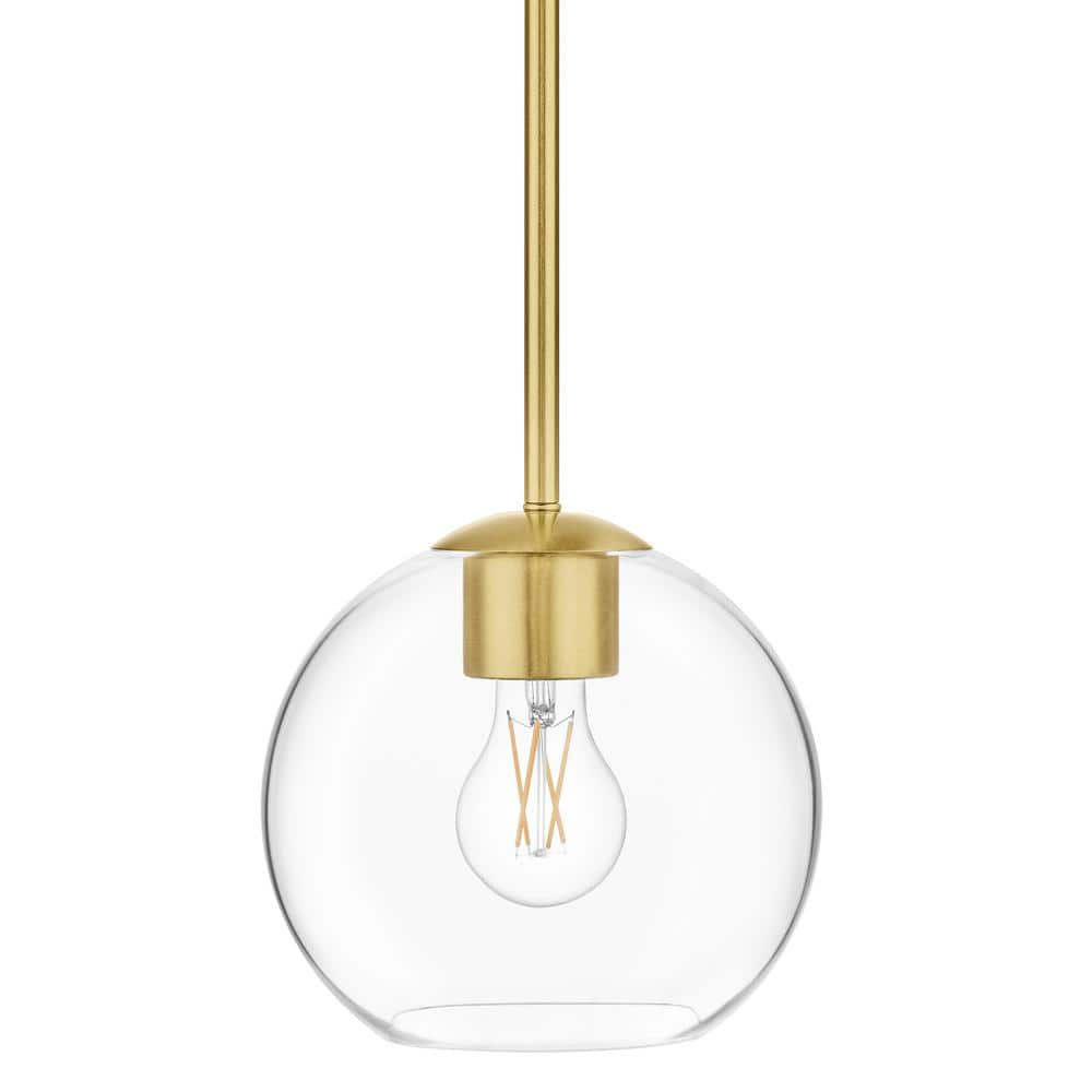 Home Decorators Collection Vista Heights 1-Light Aged Brass Globe Pendant with Clear Glass