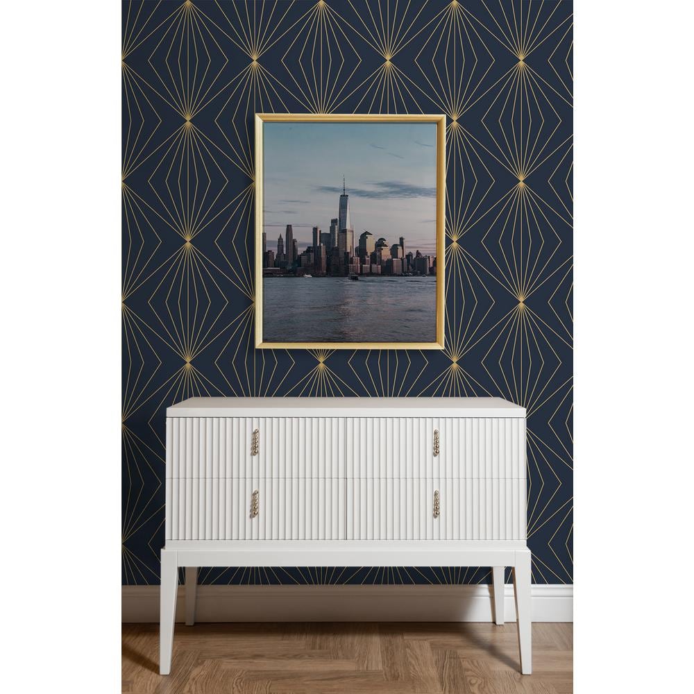 Dark Blue and Metallic Gold Geometric Peel and Stick Wallpaper