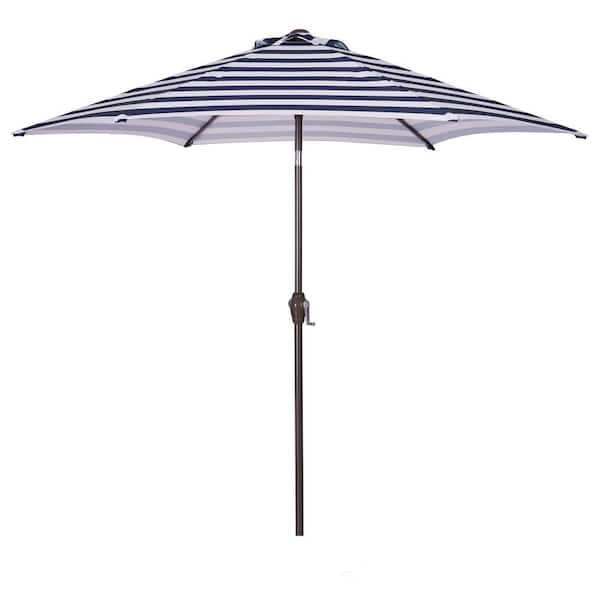 Zeus & Ruta 8.6 ft. Market Outdoor Patio Table Umbrella with Push Button Tilt and Crank in Blue Stripes