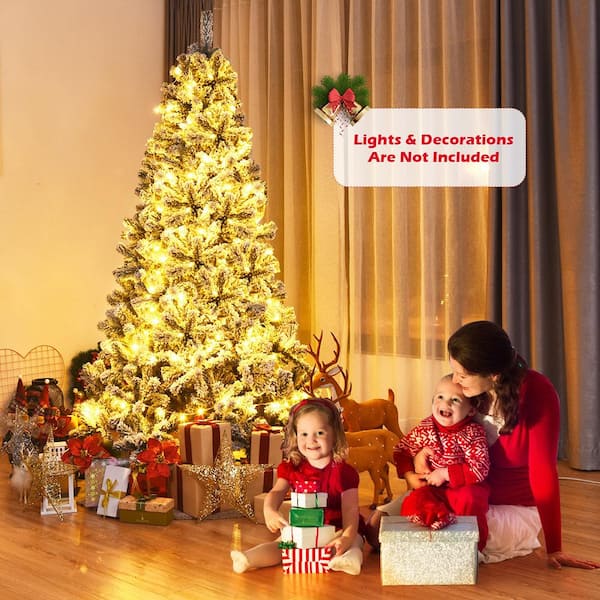 7.5 ft. Unlit Snow Flocked Artificial Christmas Tree Hinged Holiday Decor