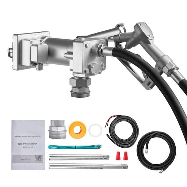 Fuel Transfer Pump, 12-Volt DC 15 GPM, Cast Iron Diesel Transfer Pump Kit, with Manual Shut-Off Nozzle, Discharge Hose