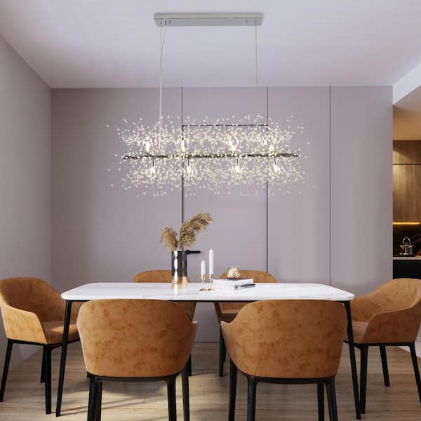 12-Light Chrome Empire Hanging Linear Chandelier Lighting Blowball Crystal Island Chandelier for Kitchen Island