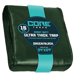 24 ft. x 24 ft. Green/Black 16 Mil Heavy Duty Polyethylene Tarp, Waterproof, UV Resistant, Rip and Tear Proof