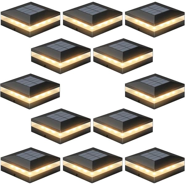 12 Pack Solar Post Cap Lights Outdoor 3 Color Modes 72 LEDs IP65 Deck Fence Garden Lights for 4x4 Cable Railing System