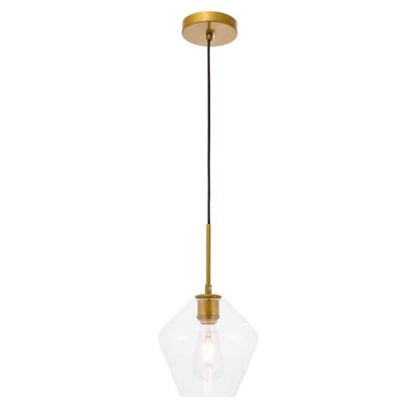 Unbranded Timeless Home 7.9 in. 1-Light Brass and Clear Glass Pendant Light, Bulbs Not Included