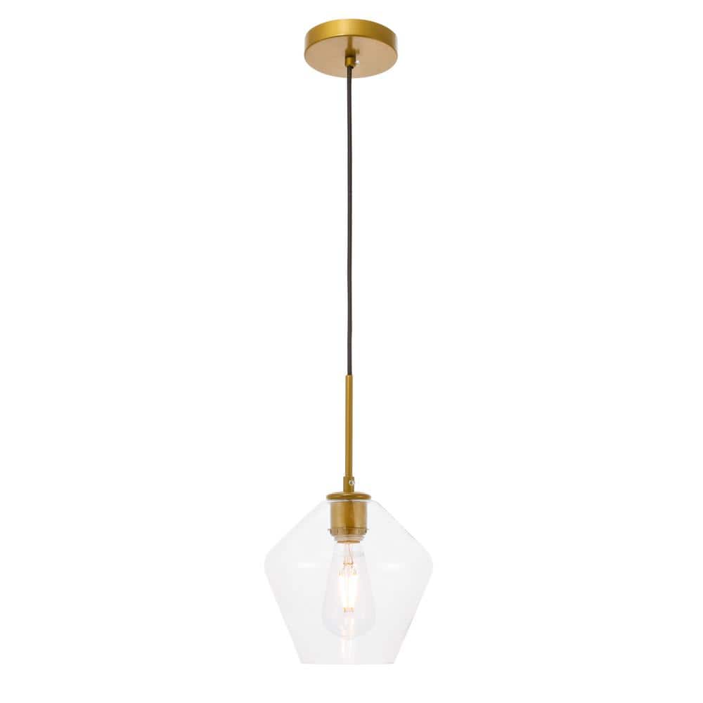 Timeless Home Grant 1-Light Brass Pendant with Clear Glass Shade ...