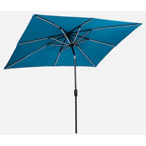 9 ft. x 7 ft. Rectangular Next Gen Solar Lighted Market Patio Umbrella in Teal