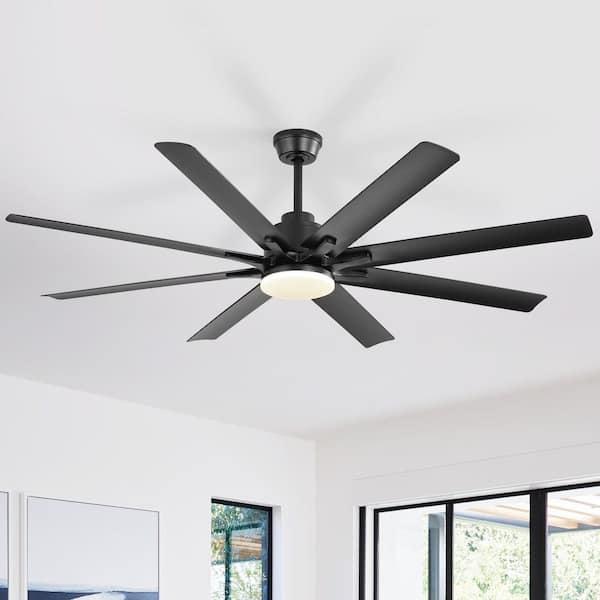 52 in. Smart Indoor Windmill Black Ceiling Fan with Integrated LED Light and Remote, 6 Speeds Quiet DC Motor Included