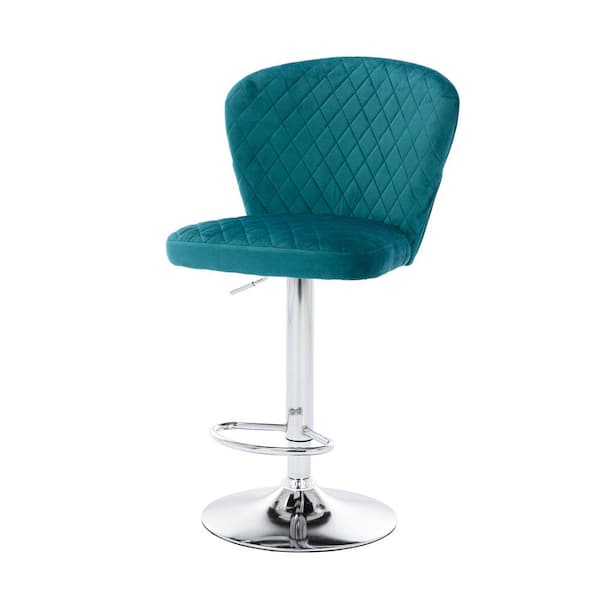 Jushua 21 in.H Teal Bar Stools with High Back and Metal Frame Footrest Counter Adjustable Height Dining Chairs (Set of 2)
