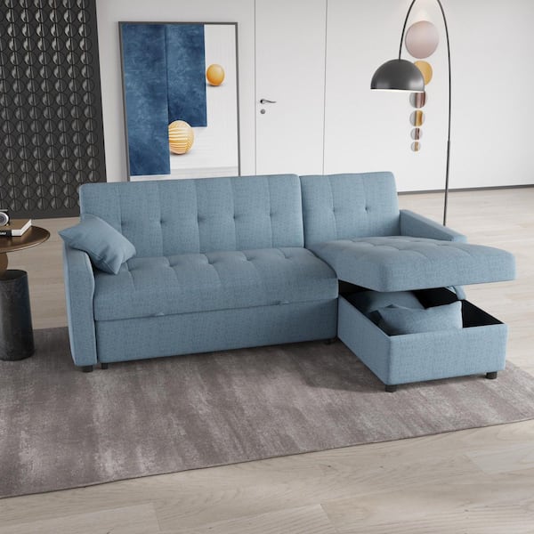 J&E Home 82 in. Blue Cotton Queen Size 4-Seat Sofa Bed JE-SF J&E Home 82 in. Blue Cotton Queen Size 4-Seat Sofa Bed JE-SF