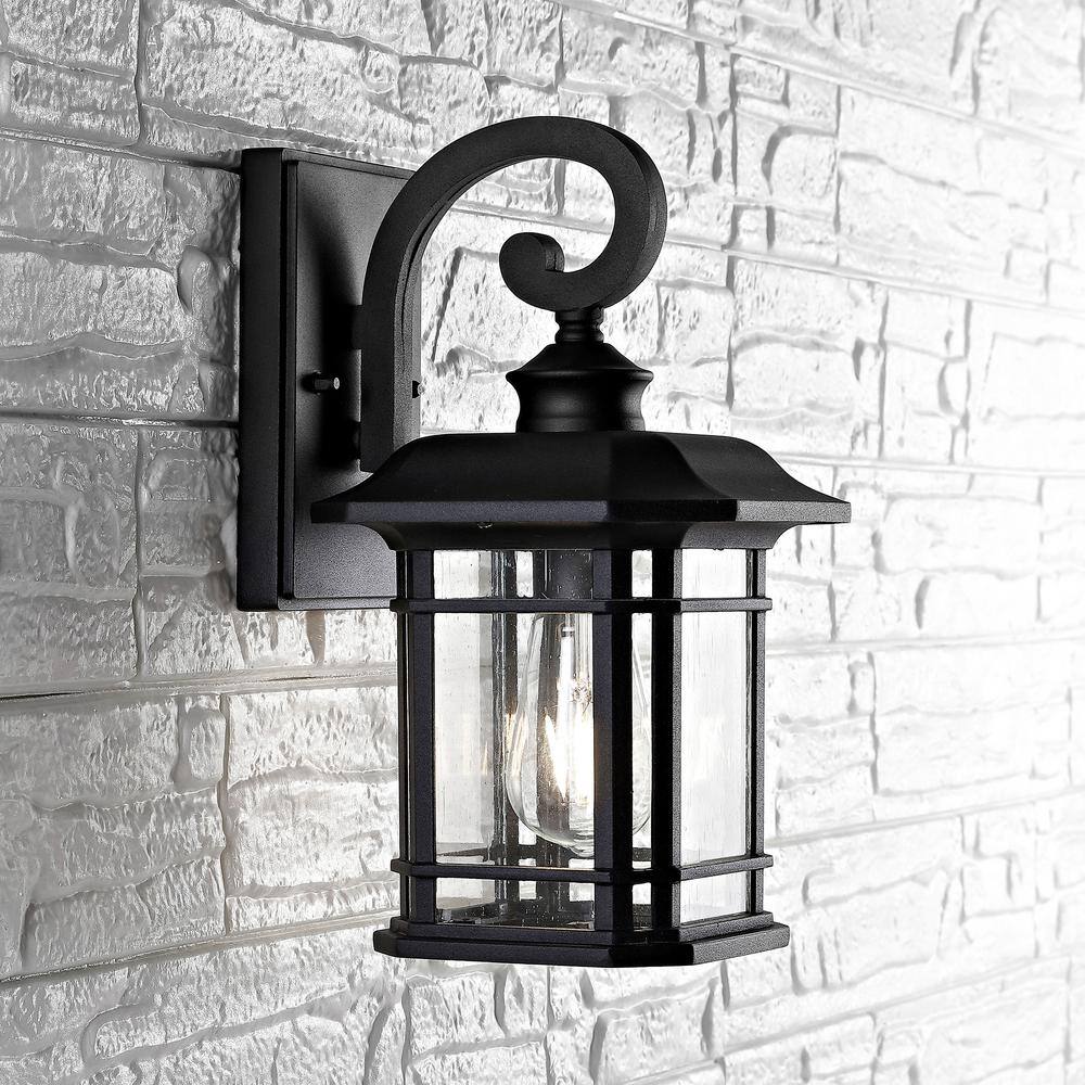Elegant Black Metal Lantern Wall Sconce with Clear Bubble Glass