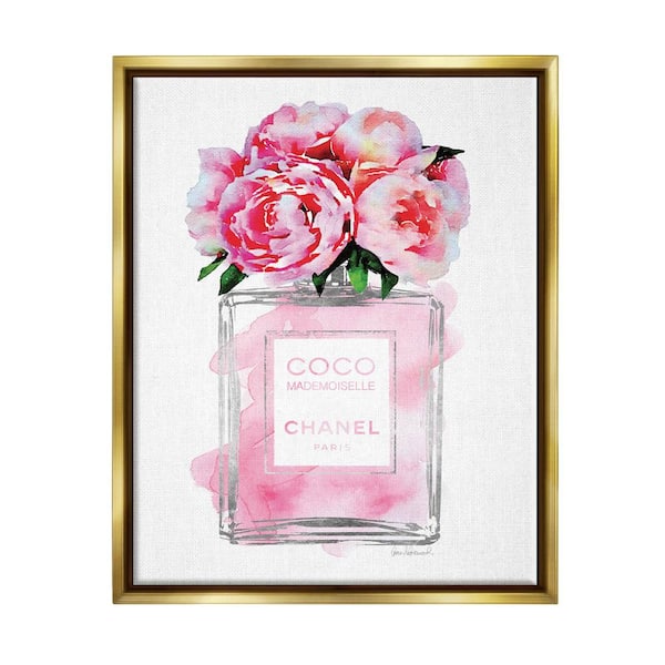 Glam Perfume Bottle V2 Flower Silver Pink Peony by Amanda Greenwood Floater Frame Nature Wall Art Print 17 in. x 21 in.