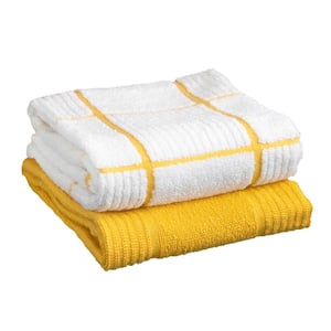 Lemon Plaid Solid and Check Parquet Woven Cotton Kitchen Towel (Set of 2)