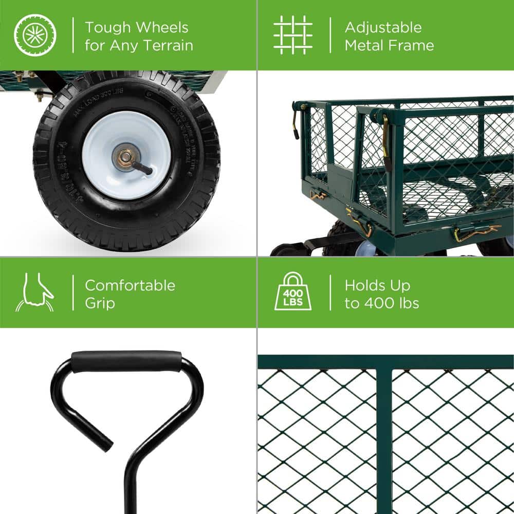 Green Heavy-Duty Steel Garden Utility Wagon with Removable Sides