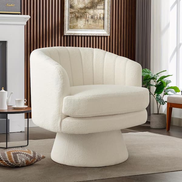 Modern 1-Piece Beige Teddy Fabric Channel Design Swivel Accent Chair Living Room Set