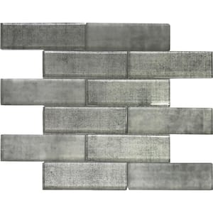 Gray Silver 11.8 in. x 11.8 in. Polished Glass Subway Mosaic Tile (4.83 sq. ft./Case)
