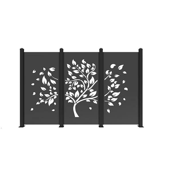 Ejoy 72 in. x 36 in. Black Decorative Composite PE Garden Fence Panel (Set of 3-Piece)