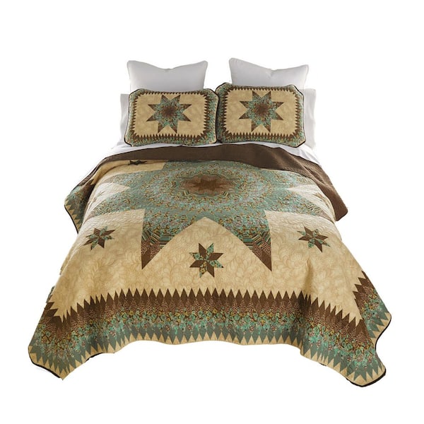 DONNA SHARP 3-Piece Sea Breeze Star Brown Full/Queen Polyester Quilt Set