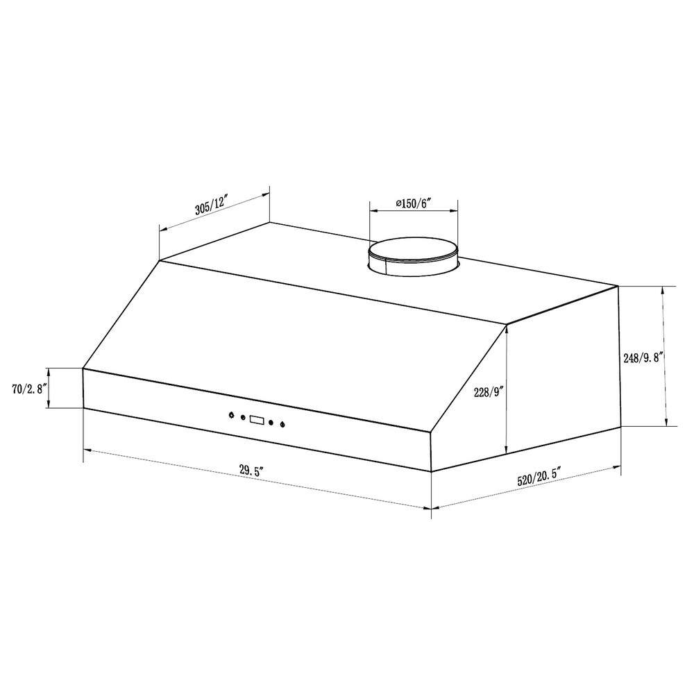 AKDY 30 in. 343 CFM Convertible Under Range Hood in Black Painted Stainless Steel w/ LED