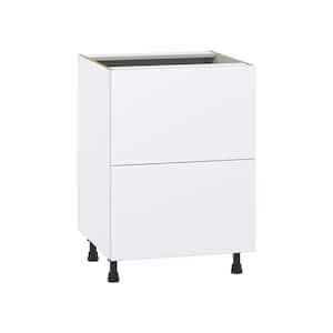 Fairhope Bright White Slab Assembled Base Kitchen Cabinet with 2 Drawers (24 in. W x 34.5 in. H x 24 in. D)