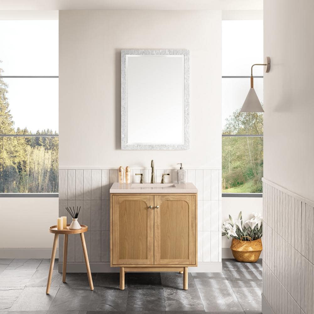 Laurent 30" Light Natural Oak Wall-Mount Single Vanity with Eternal Marfil Top