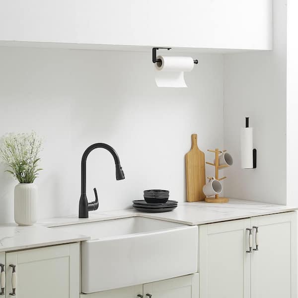 Wall Mount Kitchen Paper Towel Holder Bulk-Self-Adhesive Under Cabinet in Matte Black