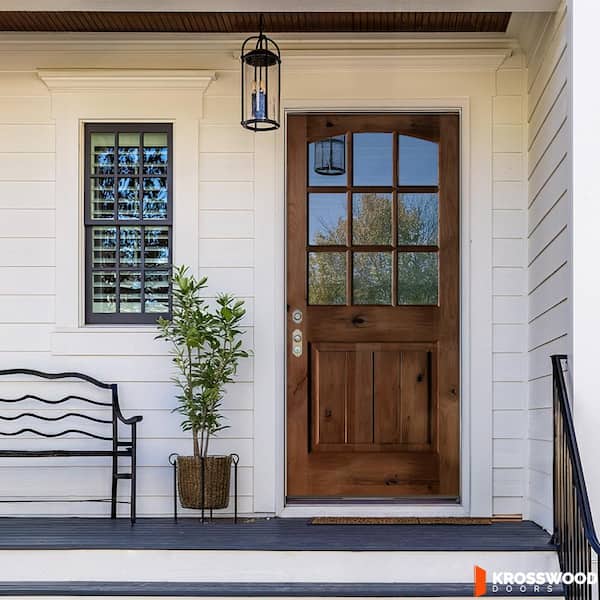 32in.x80in.Arch Top RH Clear Glass Provincial Stain KnottyAlder Wood AssemblyRequired Front Door Kit w/QuickAssembleJamb