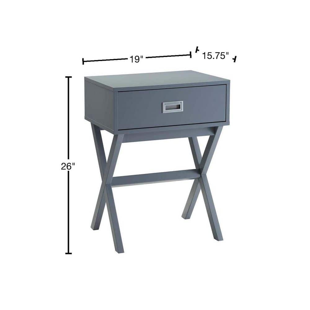 Modern Gray Wood Square End Table with Large Storage Drawer