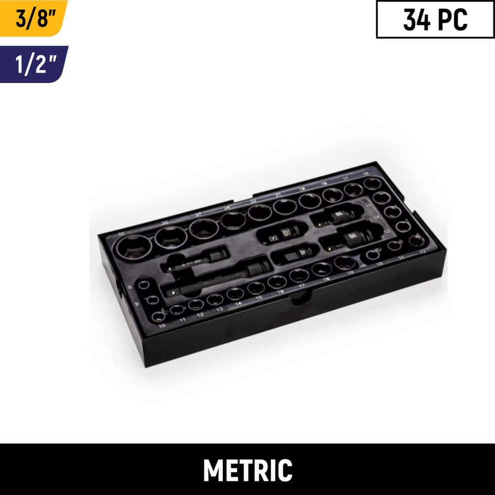 34-Piece Metric 3/8 in., 1/2 in. Impact Socket Tray Set price history on PriceWatchPro