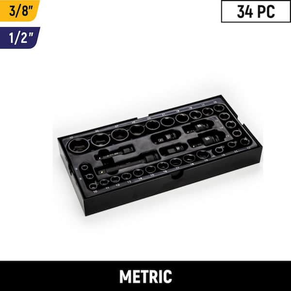 GEARWRENCH 34-Piece Metric 3/8 in., 1/2 in. Impact Socket Tray Set