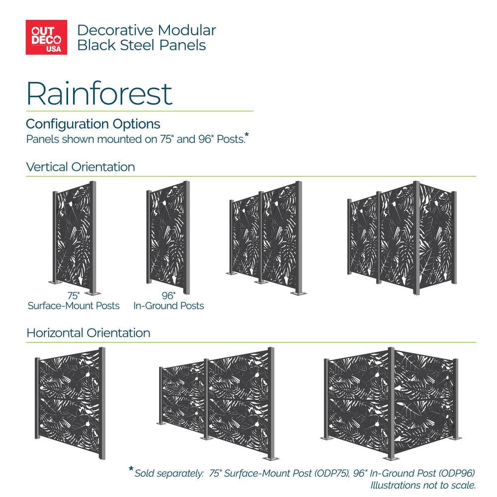 Rainforest Black Galvanized Steel Decorative Privacy Panel, 3' x 6'