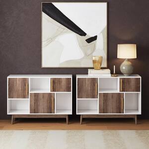 Ellipse 30 in. White Cube Storage with Display Shelves and Brown Cabinet Doors, Set of 2