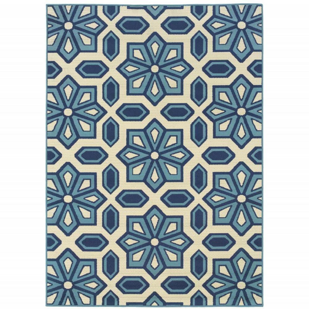 Ivory, Blue 8 ft. x 11 ft. Loomed Polypropylene Rectangle Indoor/Outdoor Area Rug price history on PriceWatchPro