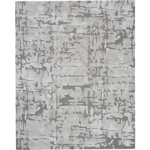 Nourison Symmetry Ivory/Taupe 8 ft. x 10 ft. Abstract Contemporary Area Rug