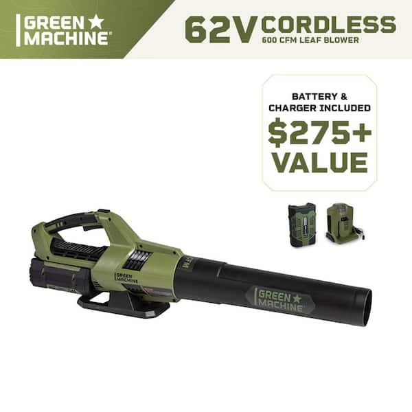 Green Machine 62-Volt 113-MPH 600-CFM Battery Lithium-Ion Brushless Cordless Handheld Leaf Blower