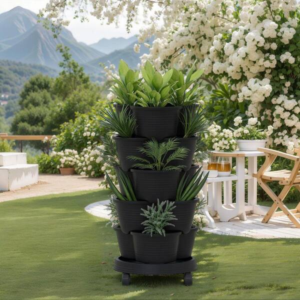 Inner Decor 5-Tier Stackable Vertical Garden Planter with Wheels