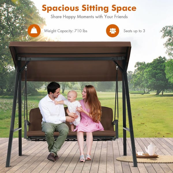 WELLFOR Outdoor 3-Seat Porch Swing with Adjust Canopy and