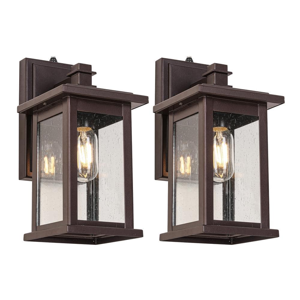 2-Pack Dusk to Dawn Sensor Outdoor Bronze Lantern Sconce with Glass Shade, 