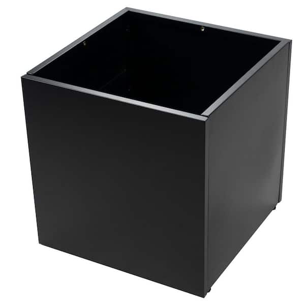 20 in. Cube Metal Planter Steel Planter Box Black Steel Flower Pot Heavy Duty Planter with Saucer Partition Panel