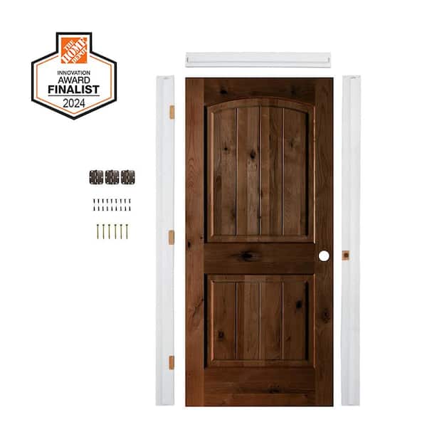 Krosswood Doors DIY RTA Kit 32 in. x 80 in. Alder Left-Hand Provincial Stain V-Groove Wood Single Ready To Assemble Interior Door