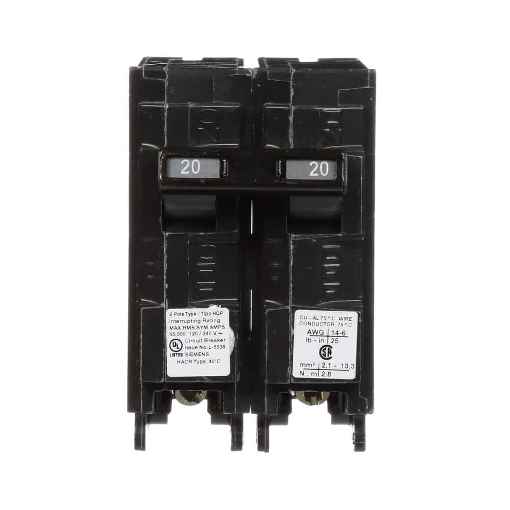 Siemens 20 Amp 2-Pole HQP 65 kA Circuit Breaker Q220HH - The Home